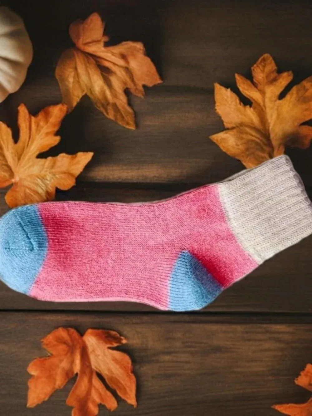 Chelsea Colorblock Womens Crew Socks Pink with Blue and Beige Gift Packaged